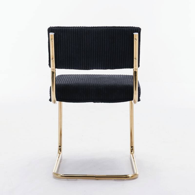 Modern Dining Chairs with Corduroy Fabric and Gold Metal Base, Set of 2
