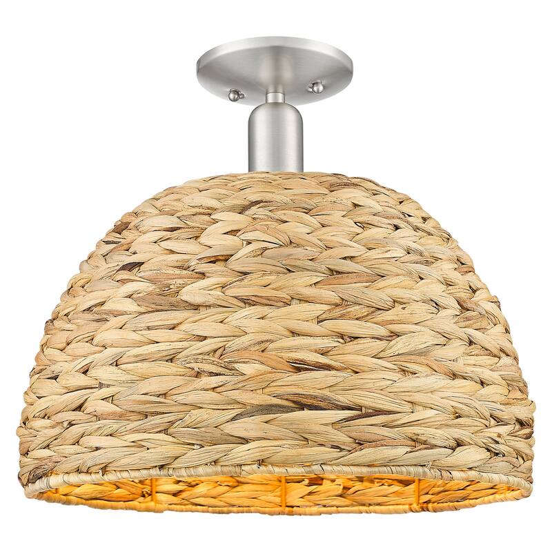 Innovations Lighting 716-1C-15-16 Woven Rattan Semi-Flush Woven Rattan - Brushed Satin Nickel / Natural