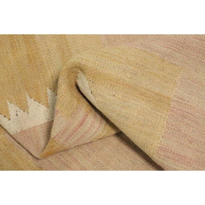 Hand Woven Oriental 100% Wool Carpet Southwestern Tribal Pink Kilim Area Rug - 9' 10'' X 7' 10''