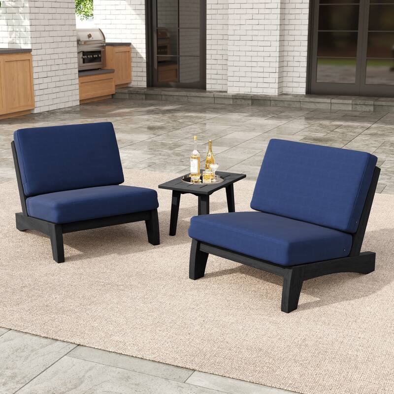 3-piece Outdoor Patio Teak Wood Club Chairs with Side Table