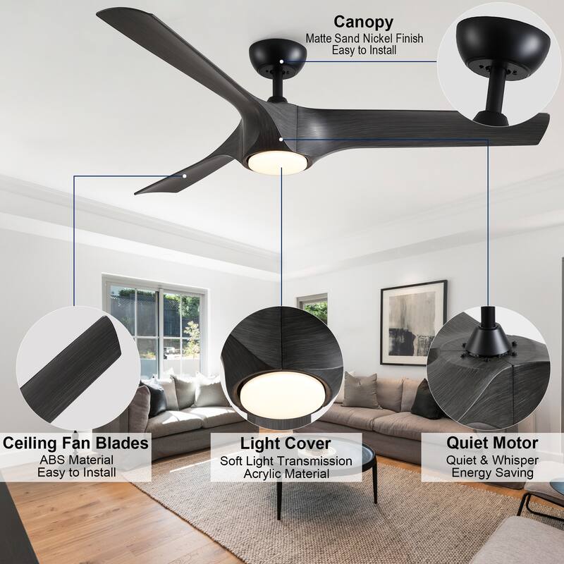 YUHAO 56 inch 6 Speed Quiet DC Motor Indoor Matte White Ceiling Fans with Lights and Remote Control
