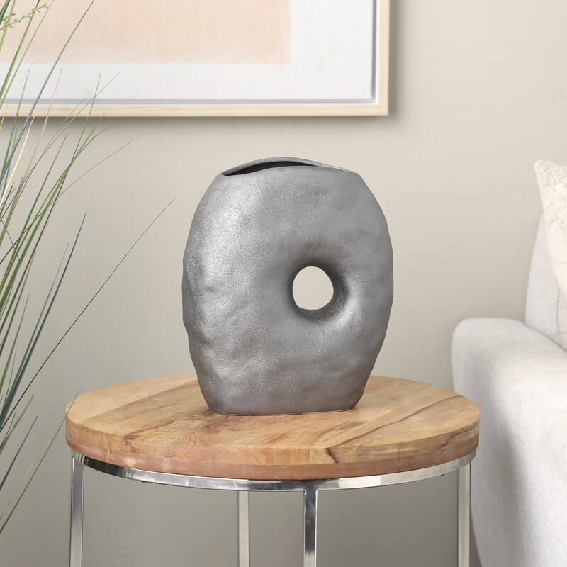 Ceramic Abstract Wavy Donut Decorative Vase with Cutout Center - Gray - Roche River Decor