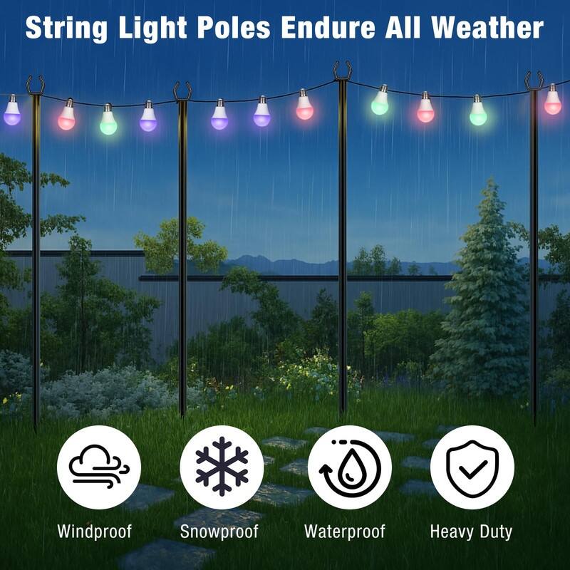 4-Pack 10FT String Light Poles for Patio, Deck & Garden Use
