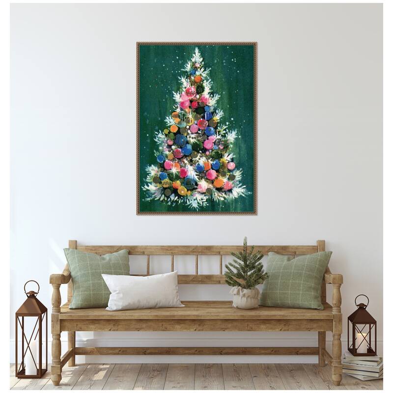 Kate and Laurel Sylvie Beaded Christmas Tree Framed Canvas by Corinna Buchholz of Piddix