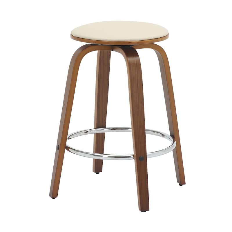 Leather Counter Stool Swivel Round Seat Poplar Wood Frame Iron Foot Rest