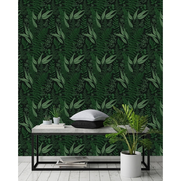 Dark Ferns Leaves Peel and Stick Wallpaper - Overstock - 32617111