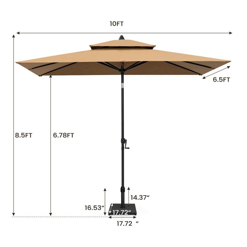 Pellebant Outdoor Patio 10 X 6.5 FT Double Top Market Umbrella with Base