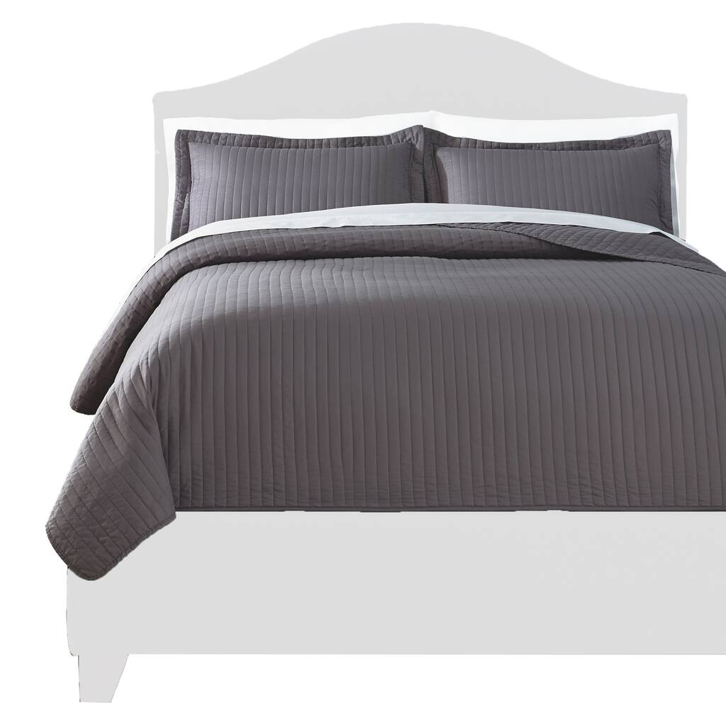 3 Piece Chanel Stitched Queen Comforter Set, Gray