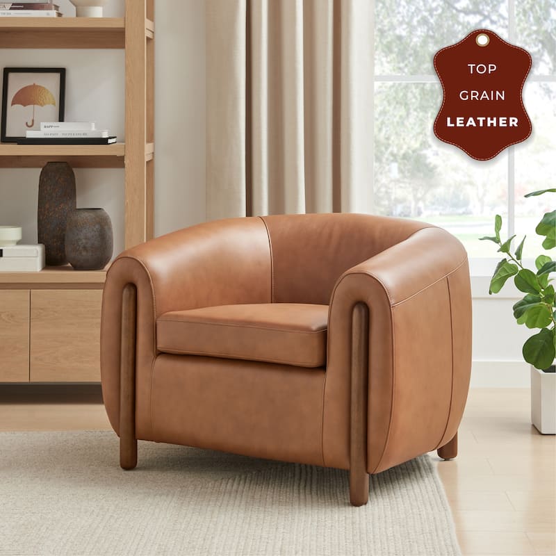 NPD Furniture Cordelia 38" W Top Grain Leather Club Chair - Garrett Caramel
