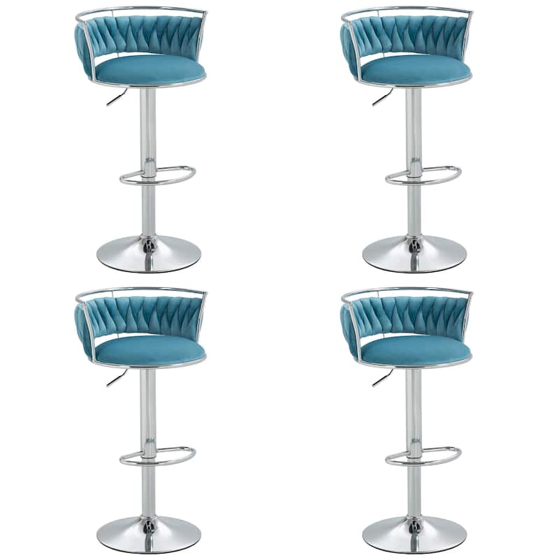 4 Set Modern Velvet Adjustable Swivel Bar Stools with Metal Frame