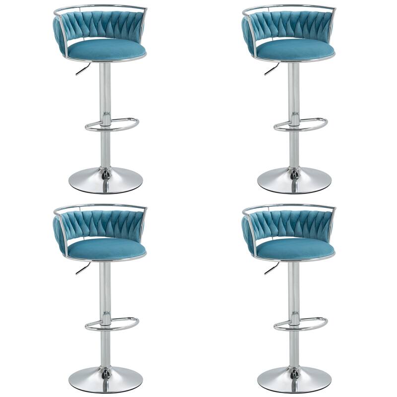 Velvet Upholstered Adjustable Bar Stool Swivel Counter Chair Set of 2