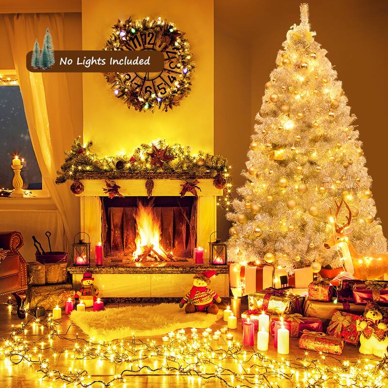 Gymax 7.5 FT Silver Tinsel Christmas Tree Artificial Hinged Tree - See Details