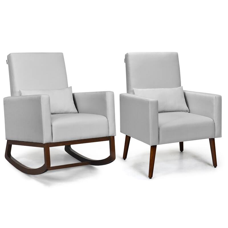 Costway Set of 2 Dual-use Upholstered Rocking Chair w/Pillow Light - Light Grey