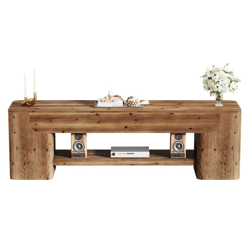Solid Wood TV Stand for TVs up to 75 Inch, Entertainment Center with Open Storage Shelf, 63" TV Console for Living Room Bedroom