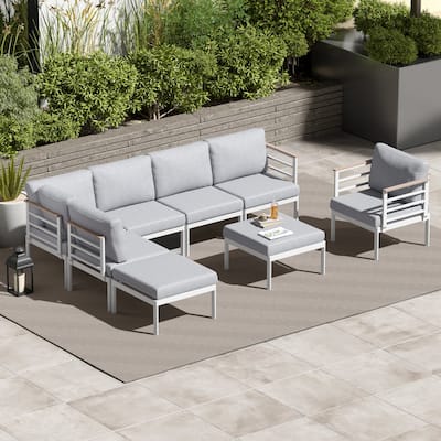 6/7/8 Pieces Modern Outdoor Conversation Set Sectional Aluminum Sofa Set