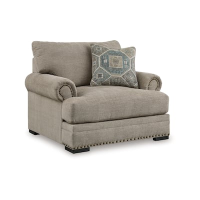 Golo Accent Armchair, Throw Pillow, 44 Inch Taupe Gray, Nailhead Trim