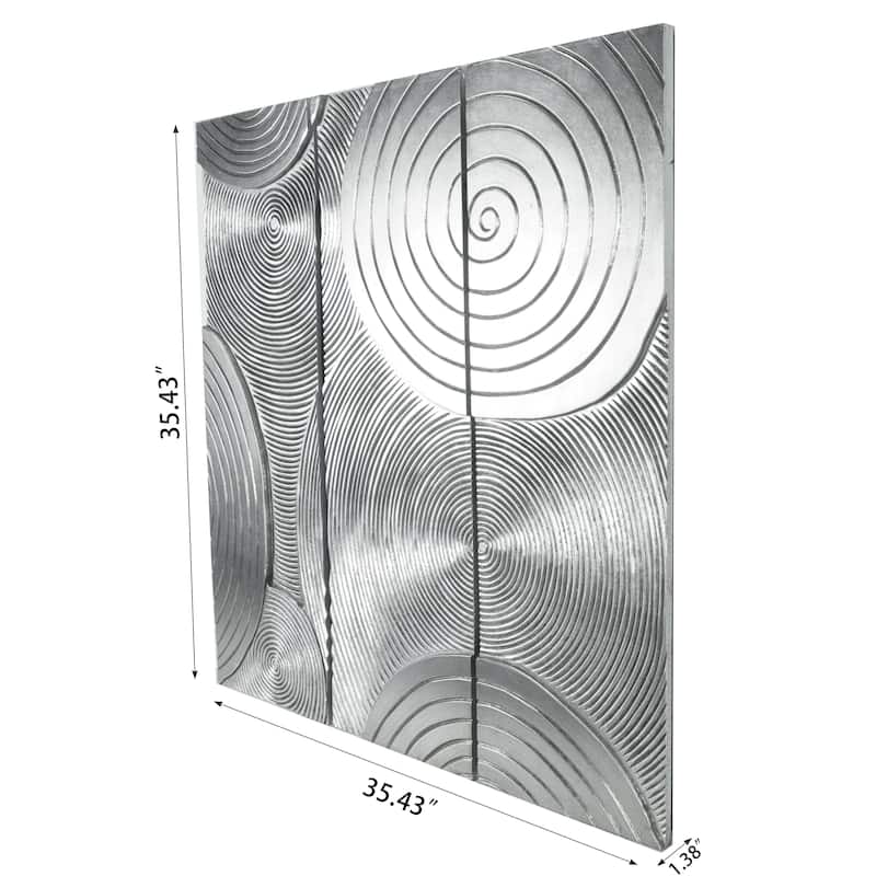 HUJI Abstract Silver Pine Wood Plaque Wall Decor - Silver