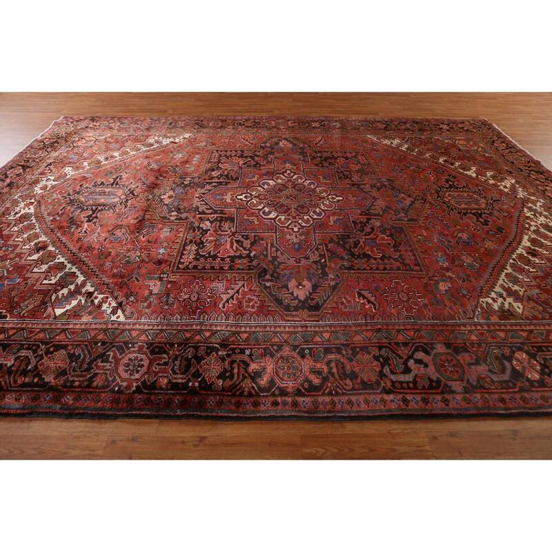 Vintage Vegetable Dye Heriz Persian Area Rug Hand-knotted Wool Carpet - 9'11" x 12'10"