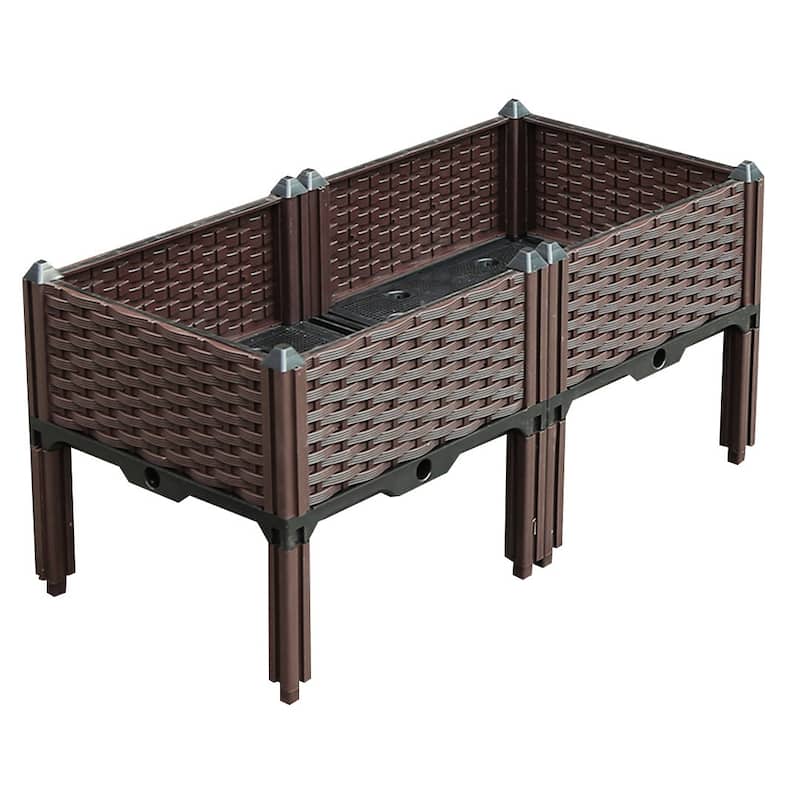 HomeRoots 32" X 16" Dark Brown Heavy Duty Plastic Rectangular Self Watering Raised Garden Bed