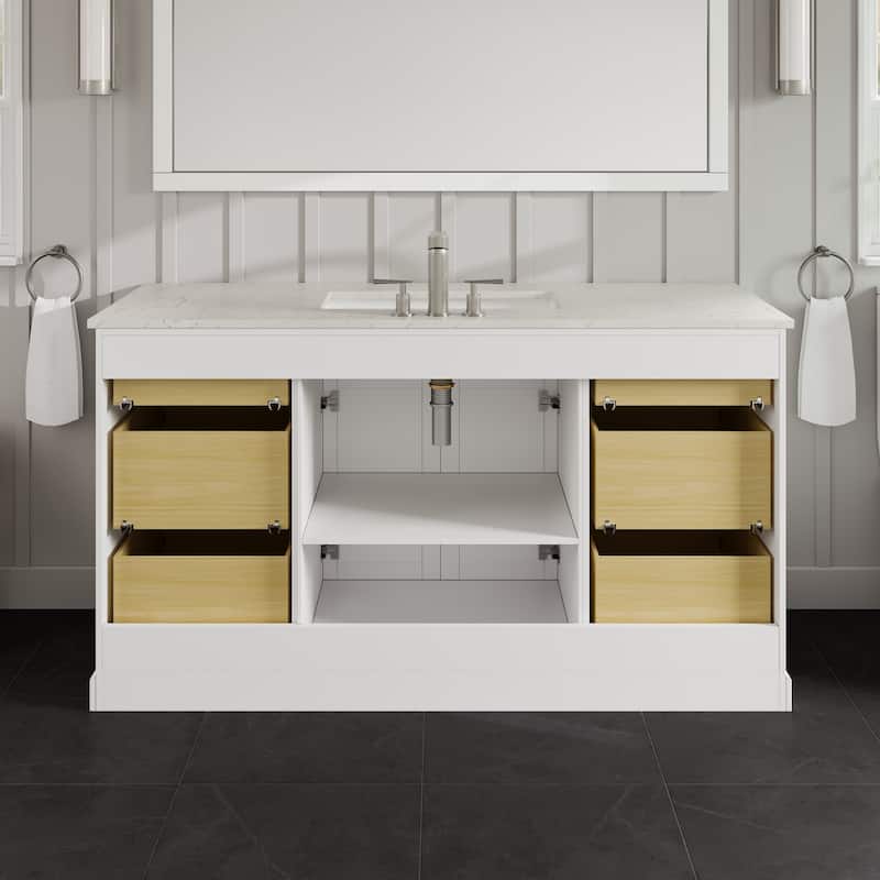 Epic 60"W SS Bath Vanity with Carrara Quartz Top & Undermount Sink