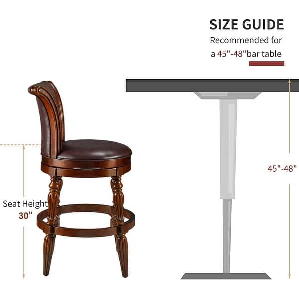 dimension image slide 3 of 6, Solid Wood Swivel Bar Stool Carved Hardwood Rotatable Pub Height Stools