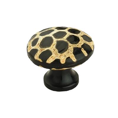 Mascot Hardware Stone Pattern Round 1-3/10 inch Black On Distressed Yellow Resin Cabinet Knob