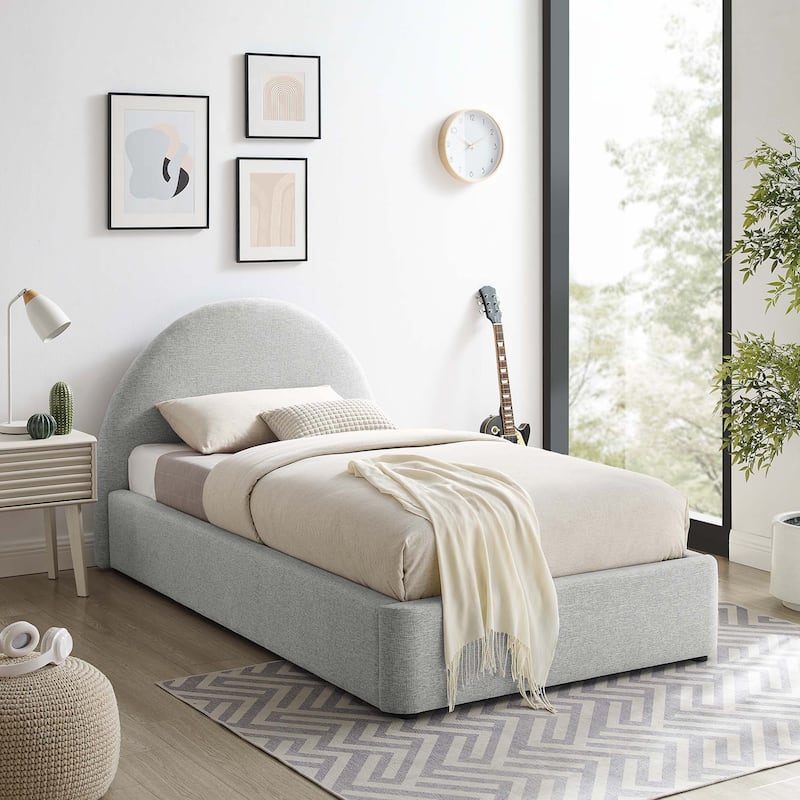 Resort Upholstered Fabric Arched Round Twin Platform Bed