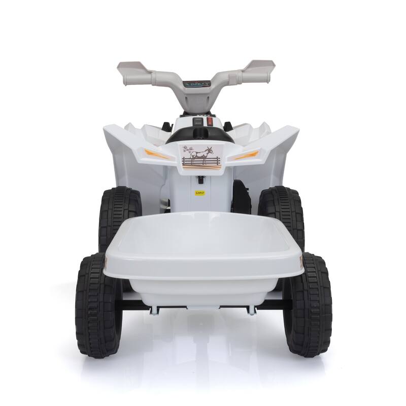 6V Electric ATV Ride-On Car for Kids, Bluetooth, Music, Trailer, Power Display, 1.9-3.7 MPH, White