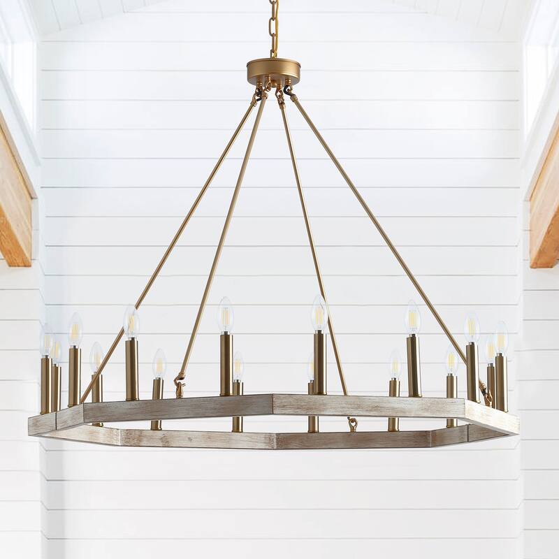 40" Brushed Gold 16-Light Wagon Wheel Candle Style Chandelier