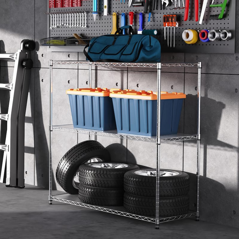 3 Tier Wire Shelving Unit,NSF Height Adjustable Metal Garage Storage Shelves,White/Silver - 3 Tier