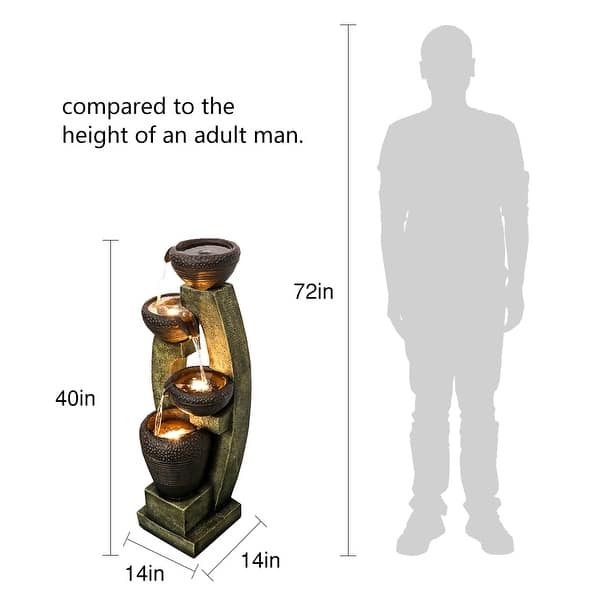 4-crock Resin Outdoor Garden Fountain with LEDs
