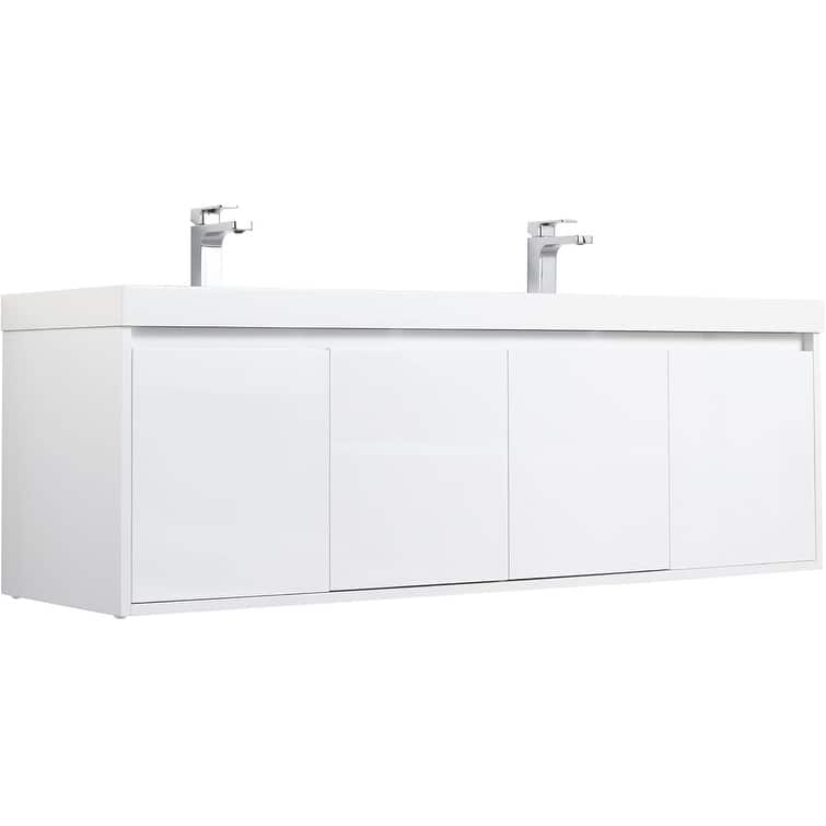 Blossom 60" Wall Mount Vanity with Double Acrylic Sink, Modern Design