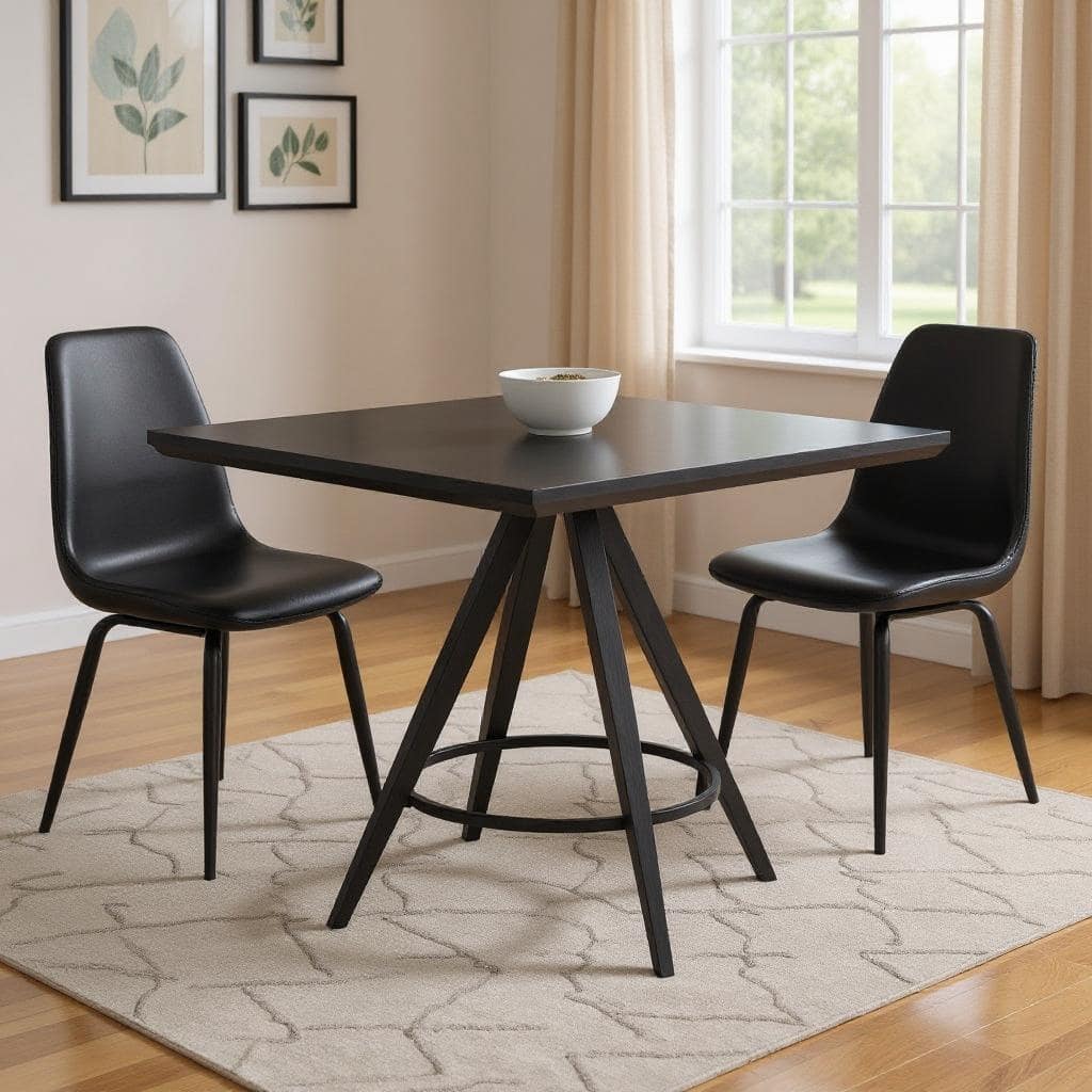 HomeRoots 37" Black Wood and Steel Square Dining Table - 37.00 in. x 29.90 in. x 37.00 in.