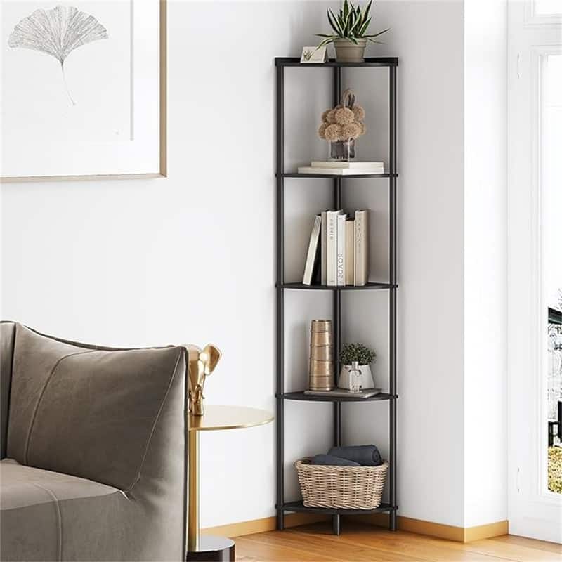 5 Tier Corner Shelf Stand - 12.2"D x 12.2"W x 64.9"H - Black
