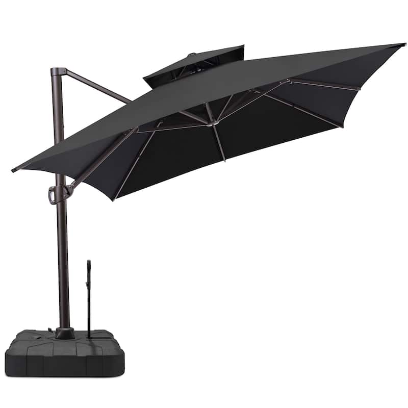10 x 13 ft Outdoor Aluminum Double Top Patio Offset Cantilever Umbrella with Base