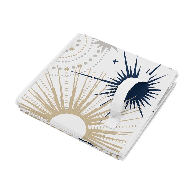 Star and Moon Collection Foldable Fabric Storage Bins - Navy Blue, Gold, and Grey Celestial Sky Stars Gender Neutral Unisex