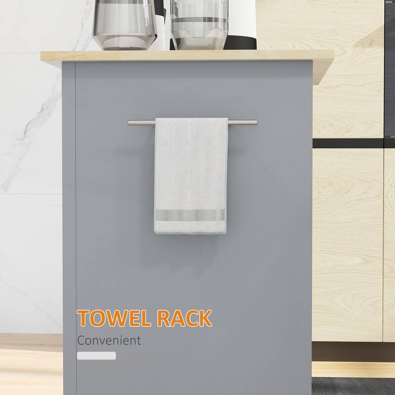 Rolling Kitchen Island Cart with 2 Towel Racks