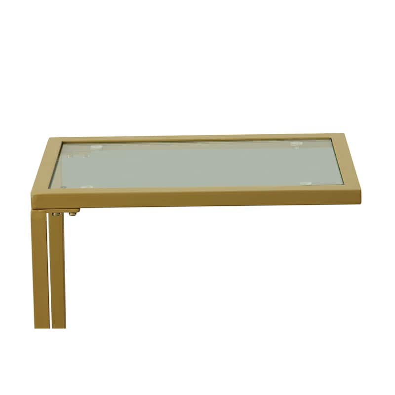 Carolina Living Aggie C-Form Accent Table - Harvest Oak Top - Aged Iron Base