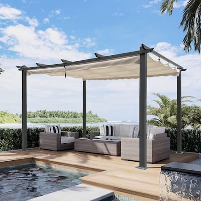 10 ft. x10 ft. Outdoor Steel Patio Pergola with Grey Shade Canopy