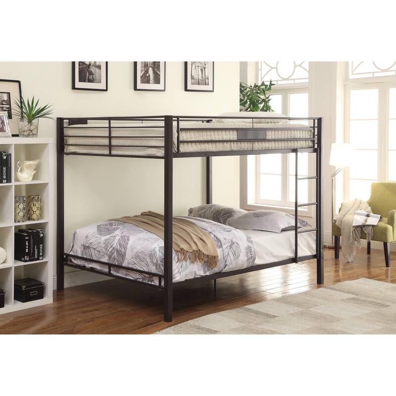 Double Queen Bunk Bed with Reversible Ladder and Safety Guard Rail, Black Finish - Black