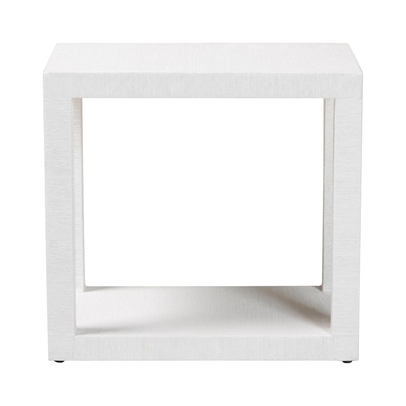 Oaklynn Natural Grasscloth End Table - Two-Tier Accent Table with Open Frame, Modern Coastal Complement, White