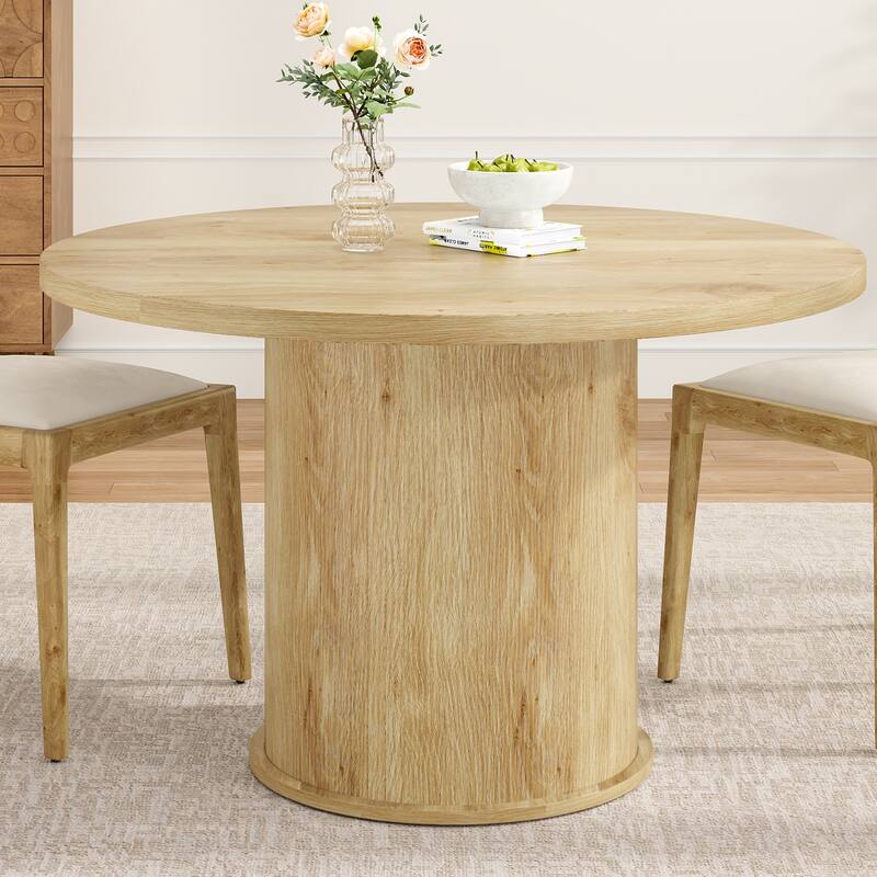 43" Round Dining Table for 4 People, Kitchen Dining Table with Wood Top and Sturdy Metal Pedestal Base, Easy Assembly