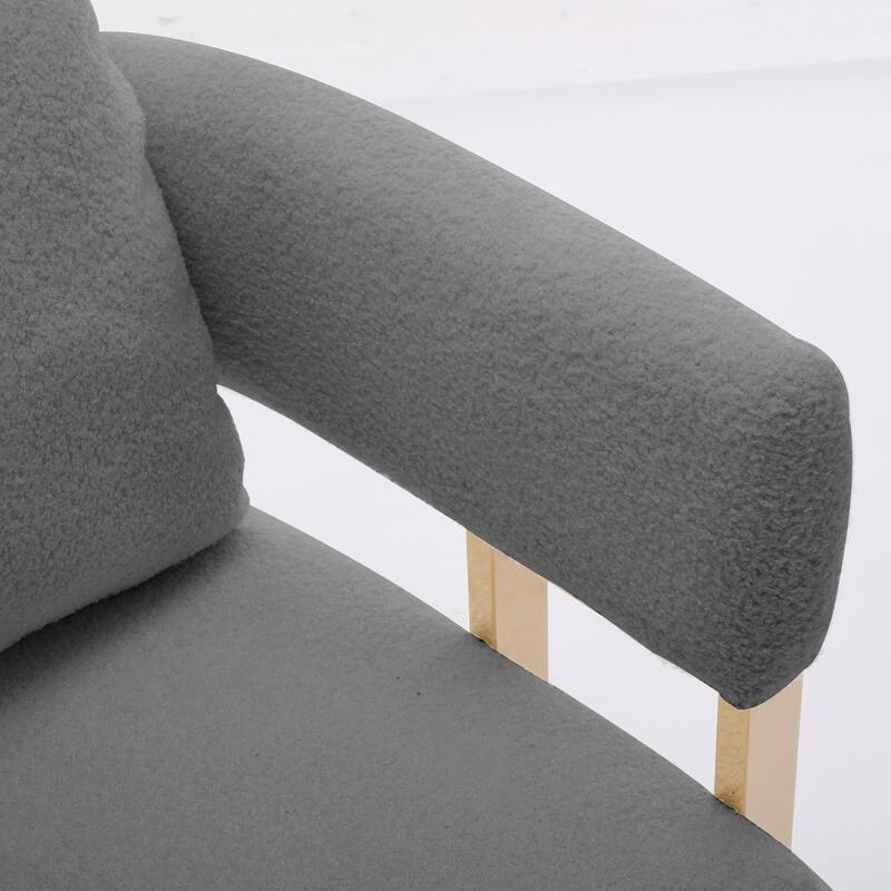 Teddy Fleece Modern Accent Chair with Gold Metal Legs and High-Rebound Cushion
