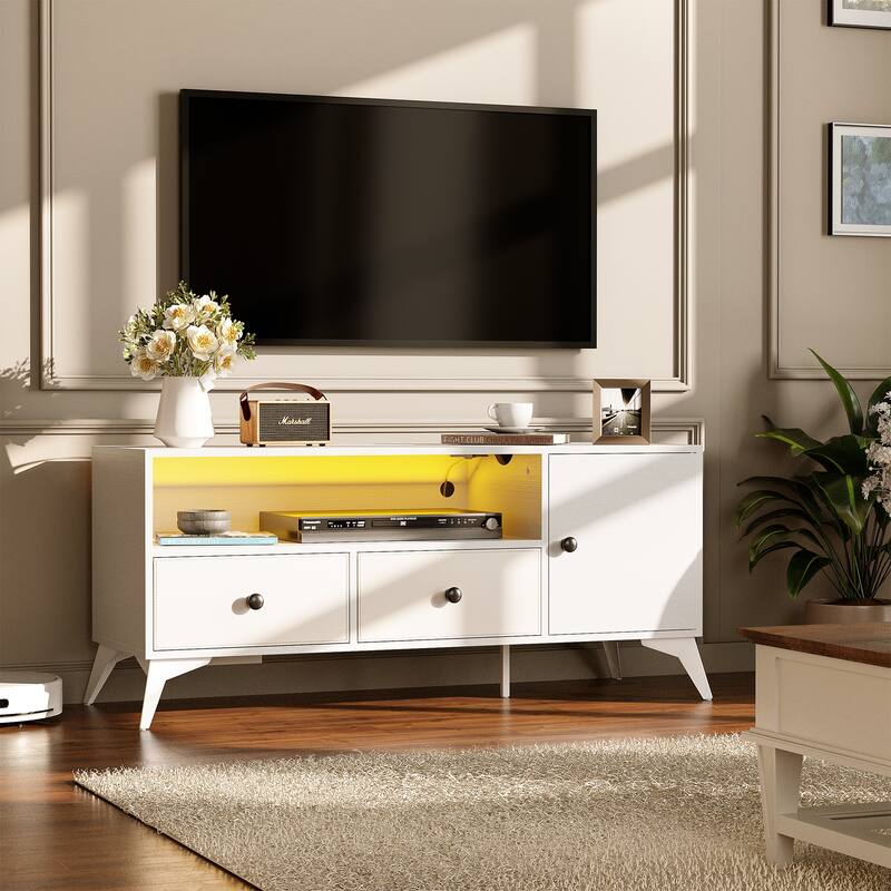 TV Stand Media Console Entertainment Center with 2 Drawers, Cabinet, Color-changing LED Light - 20.47" H x 47.24" W x 15.75" D