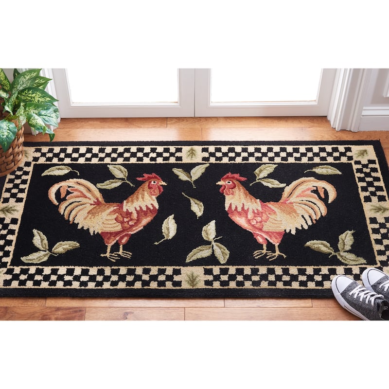 SAFAVIEH Hand-hooked Vintage Poster Rasma Rooster Wool Rug.. - 2' x 3' - Black/Ivory