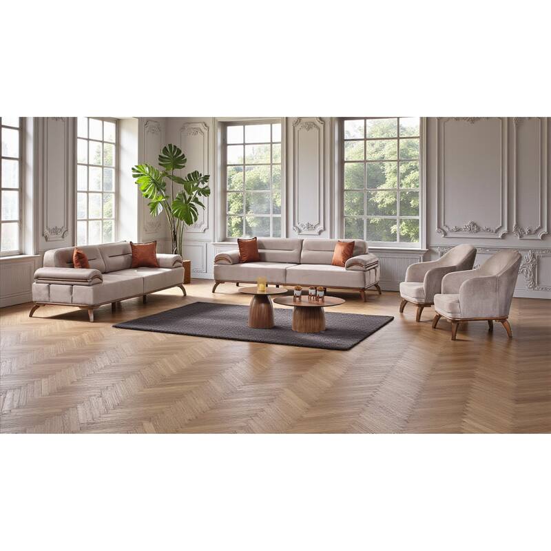 Stonewick 4 Pieces Living Room Sets 2 Sofa 2 Chair - Beige