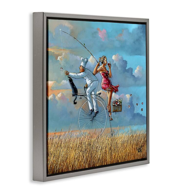 Stupell Charming Lady & Chef Bicycle View Framed Floater Canvas Wall Art Design By Ronald West