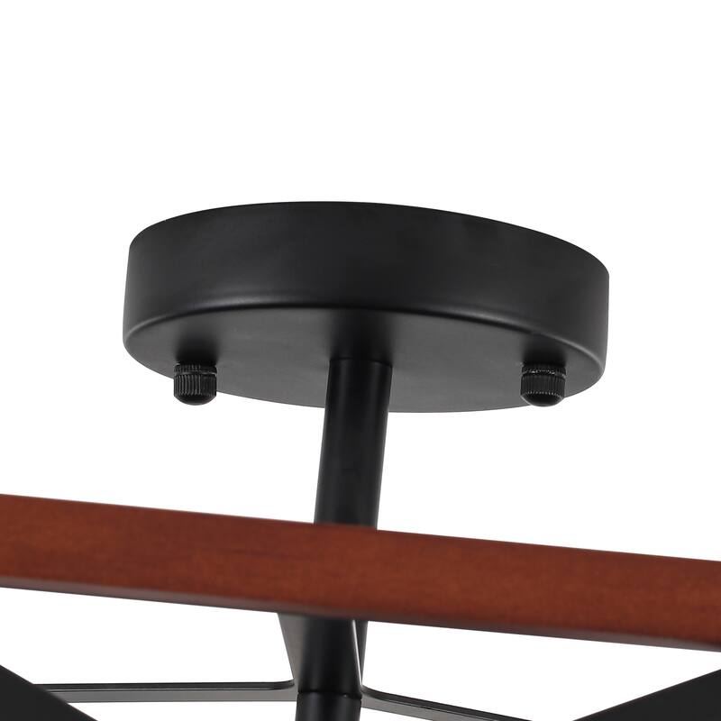 3 - Light Semi Flush Mount Ceiling Light, 18.31in W, Industrial Black Metal and Wood Design - Matte Black