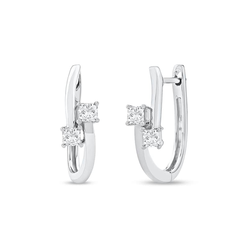 1/3ct TDW Diamond Two Stone Hoop Earrings in 10k White Gold for Women