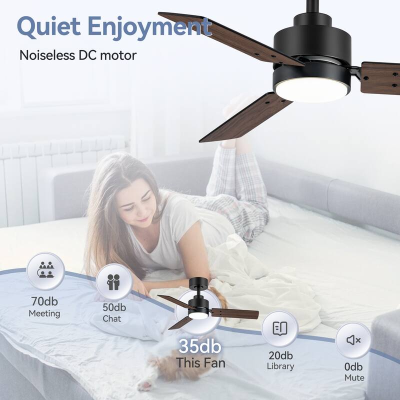 36/42/52-Inch Reversible 3/5-Blade Integrated LED Ceiling Fan with Light Remote